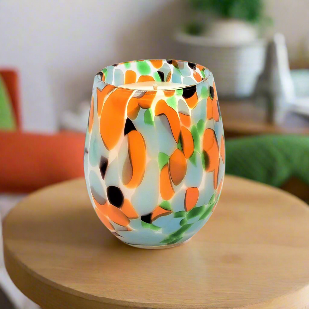 Orange and green candle vessel